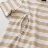 Stribet ammekjole beige/hvid
