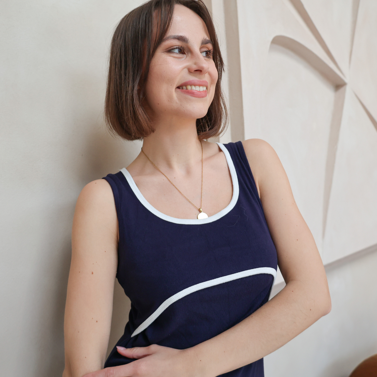 St Tropez Ribbed Breastfeeding Dress Navy