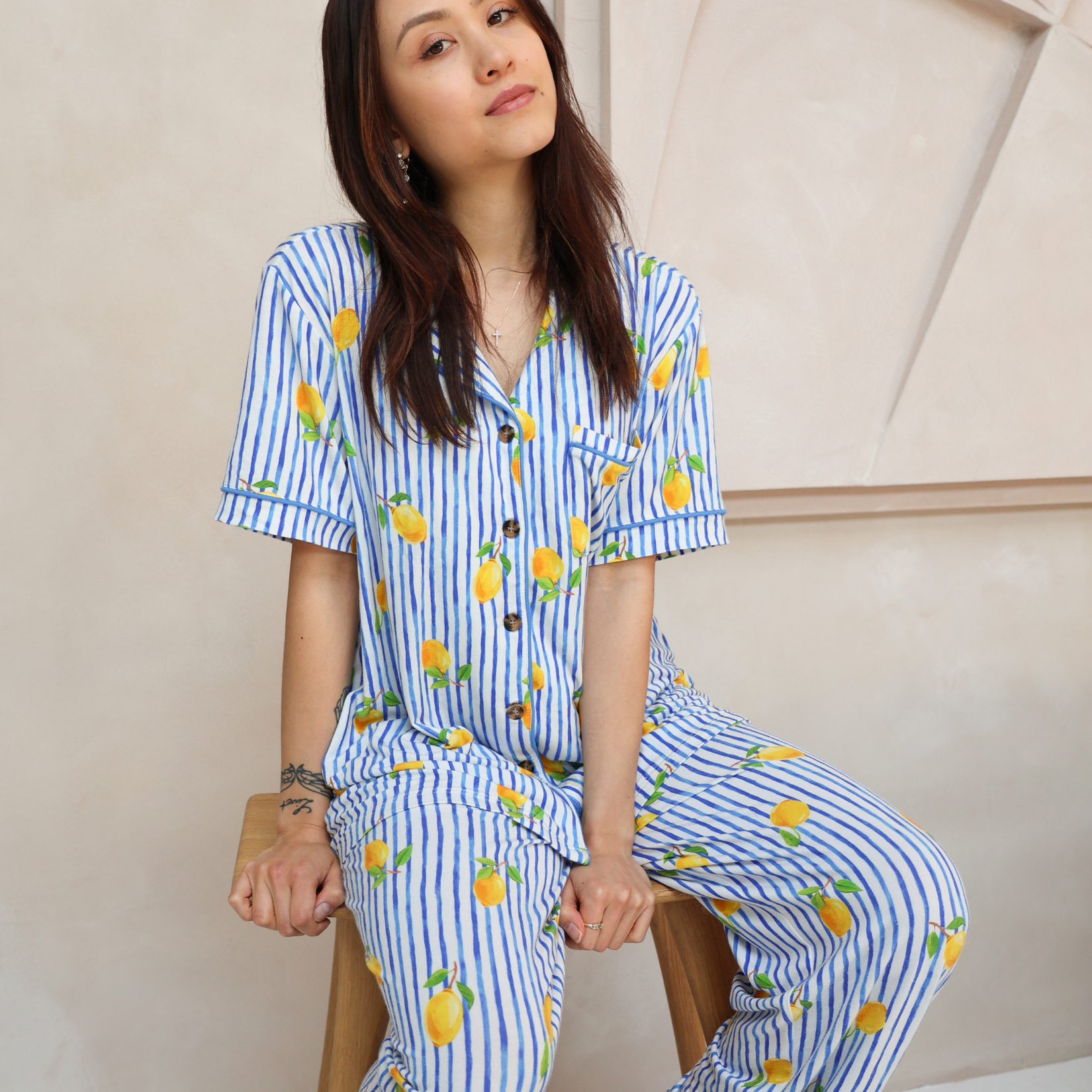Ladies Pajamas Set Mediterranean Lemons