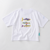 Overdimensioneret børnet-shirt – hvid med fiskemotiv