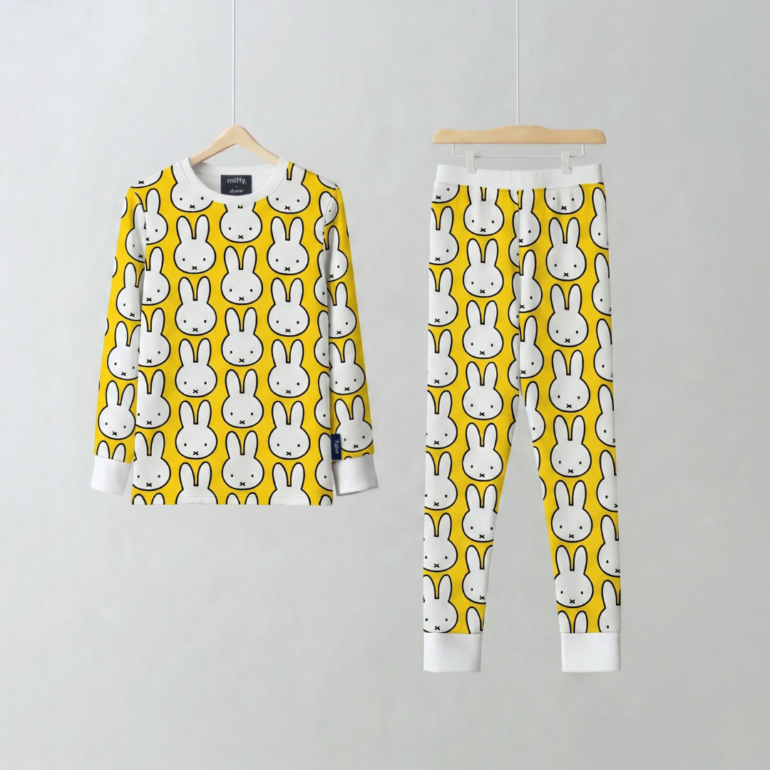 Children's Miffy Hello Yellow bamboo pyjama set, front view