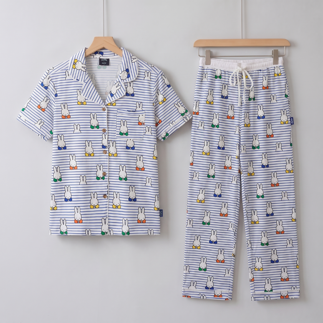 Ladies Miffy Peek-a-Boo Blue bamboo pyjama set, front view